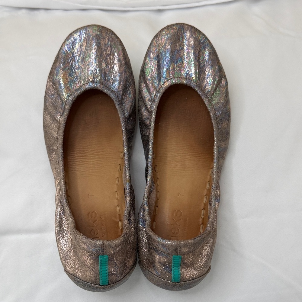 Size 7 Love Potion Pink & Blue Metallic Ballet Flats Limited Edition